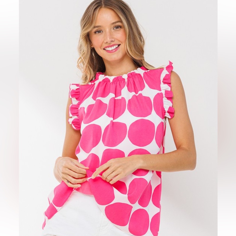 Boho Most Fabulous Shirring Mock Neck Polka dot Top